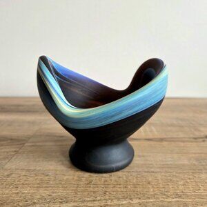 Handblown Hebron Blown Phoenician satin glass vase bowl.